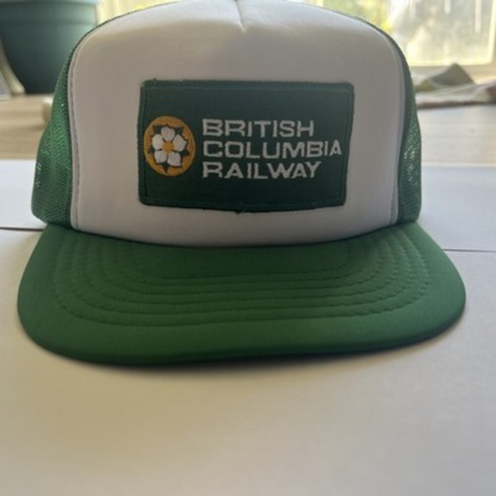 Vintage British Columbia Railway Trucker Hat Green & White Mesh Cap